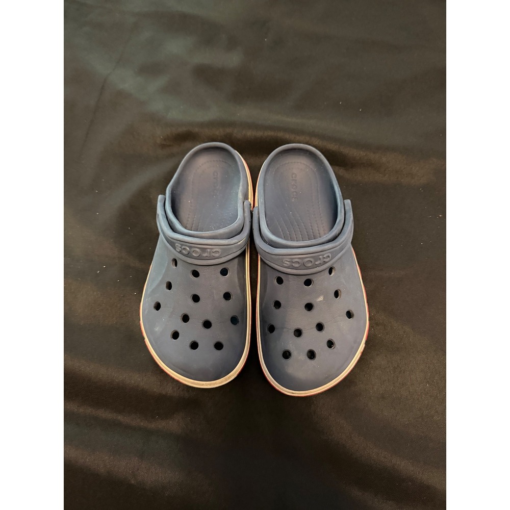 Crocs Bayaband Clogs Navy Blue Red White Logo Stripe Kids Junior Slip On Shoes